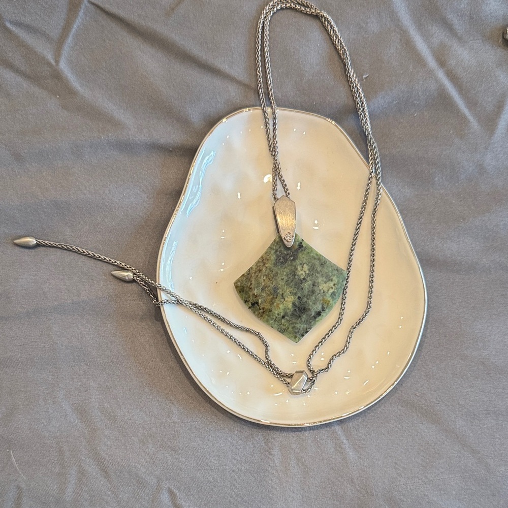 Kendra Scott Green Stone Necklace with Silver Chain